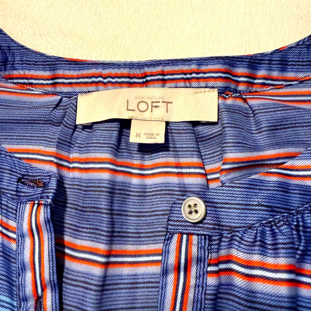 LOFT Blue and Red Striped Satin Dress - Picture 3 of 3